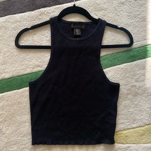 Black High Neck Stretchy Cropped Tank Top